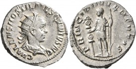 Hostilian, as Caesar, 250-251. Antoninianus (Silver, 22 mm, 4.29 g, 12 h), Rome, 251. C VALENS HOSTIL MES QVINTVS N C Radiate and draped bust of Hosti...