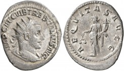 Trebonianus Gallus, 251-253. Antoninianus (Silver, 23 mm, 3.11 g, 12 h), Rome. IMP CAE C VIB TREB GALLVS AVG Radiate, draped and cuirassed bust of Tre...