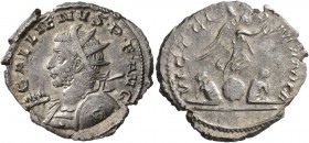 Gallienus, 253-268. Antoninianus (Silver, 23 mm, 3.25 g, 1 h), Cologne, 258-259. GALLIENVS P F AVG Radiate and cuirassed bust of Gallienus to left, ho...