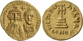 Heraclius, with Heraclius Constantine, 610-641. Solidus (Gold, 20.5 mm, 4.44 g, 6 h), Constantinopolis, circa 629-632. dd NN hERACLIVS ET hERA CONST P...