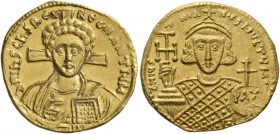 Justinian II, second reign, 705-711. Solidus (Gold, 21 mm, 4.36 g, 6 h), Constantinopolis, 706. d N IhS ChS REX REGNANTIЧM Draped bust of Christ facin...