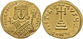 Philippicus (Bardanes), 711-713. Solidus (Gold, 21 mm, 4.42 g, 6 h), Constantinopolis. d N FILEPICЧS MЧLTЧS AN Crowned bust of Philippicus facing, wea...