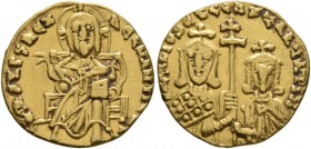 Basil I the Macedonian, with Constantine, 867-886. Solidus (Gold, 19 mm, 4.21 g, 6 h), Constantinopolis, circa 871-886. IhS XRS REX REGNANTIUM* Christ...
