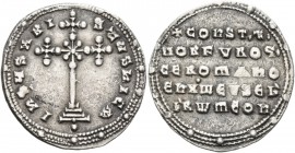 Constantine VII Porphyrogenitus, with Romanus I, 913-959. Miliaresion (Silver, 24 mm, 2.99 g, 1 h), Constantinopolis, 945-959. IҺSЧS XRISTЧS ҺICA Cros...