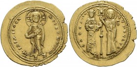Theodora, 1055-1056. Histamenon (Gold, 25 mm, 4.40 g, 6 h), Constantinopolis. +IhS XII DEX REGNANTIhm Christ, nimbate, standing facing on footstool, w...