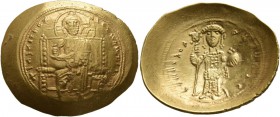 Constantine X Ducas, 1059-1067. Histamenon (Gold, 23-28 mm, 4.42 g, 6 h), Constantinopolis. +IhS IXS REX REGNANThIm Christ, nimbate, seated facing on ...