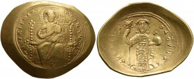 Constantine X Ducas, 1059-1067. Histamenon (Gold, 23-29 mm, 4.40 g, 6 h), Constantinopolis. +IhS IXS REX REGNANThIm Christ, nimbate, seated facing on ...