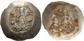 Manuel I Comnenus, 1143-1180. Aspron Trachy (Electrum, 31 mm, 3.75 g, 6 h), Constantinopolis. IC - XC Christ Pantokrator standing facing on dais; two ...