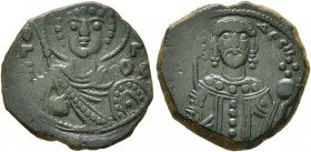 Manuel I Comnenus, 1143-1180. Tetarteron (Bronze, 18 mm, 3.00 g, 6 h), Thessalonica, circa 1152-1160. O/Γ/E - [WP](ligate)/Γ[I]/OC Facing bust of St. ...