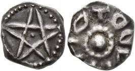 MEROVINGIANS. Tours (region) . Circa 740-780. Denier (Silver, 10 mm, 1.25 g). Pentagram with central pellet. Rev. Central globule within dotted circle...