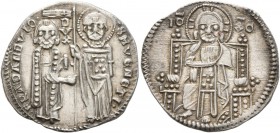 ITALY. Venezia (Venice) . Francesco Dandolo, 1328-1339. Grosso (Silver, 21 mm, 2.14 g, 6 h). FRA DANDVLO SM VЄNЄTI Doge and S. Marco standing facing, ...
