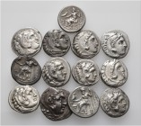 A lot containing 13 silver coins. All coins: Drachms of Alexander III or Philip III. Fine to very fine. LOT SOLD AS IS, NO RETURNS. 13 coins in lot.