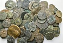 A lot containing 100 bronze coins. Includes: mostly late Roman Imperial coins. Fine and better. LOT SOLD AS IS, NO RETURNS. 100 coins in lot.