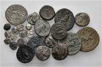 A lot containing 13 silver and 12 bronze coins. Includes: Greek and Roman coins. Very fine. LOT SOLD AS IS, NO RETURNS. 25 coins in lot.