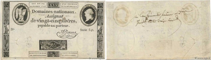 Country : FRANCE 
Face Value : 25 Livres  
Date : 24 octobre 1792 
Period/Provin...