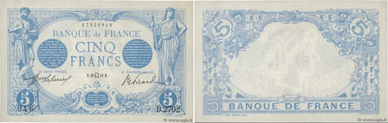 Country : FRANCE 
Face Value : 5 Francs BLEU  
Date : 22 juillet 1913 
Period/Pr...