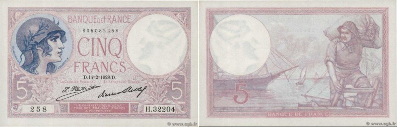 Country : FRANCE 
Face Value : 5 Francs VIOLET  
Date : 14 février 1928 
Period/...