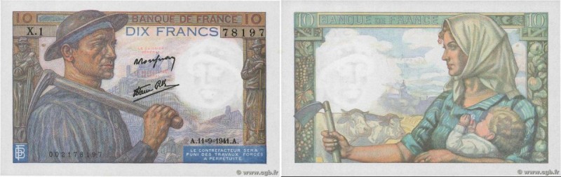 Country : FRANCE 
Face Value : 10 Francs MINEUR  
Date : 11 septembre 1941 
Peri...