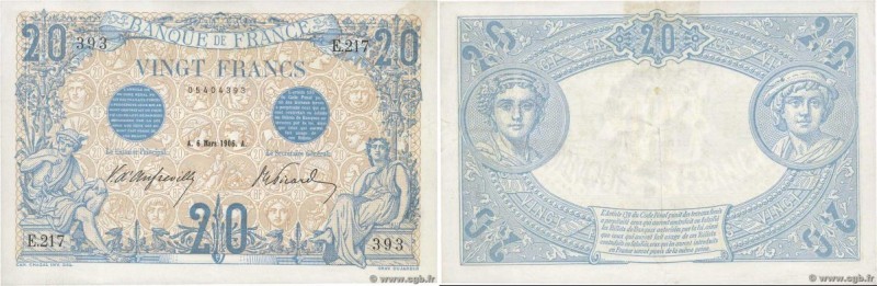 Country : FRANCE 
Face Value : 20 Francs BLEU  
Date : 06 mars 1906 
Period/Prov...