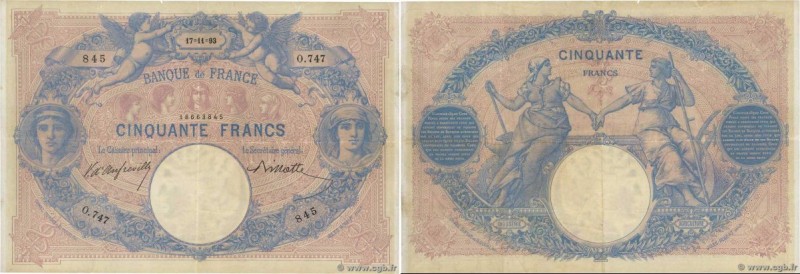 Country : FRANCE 
Face Value : 50 Francs BLEU ET ROSE  
Date : 17 novembre 1893 ...