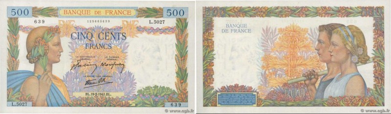 Country : FRANCE 
Face Value : 500 Francs LA PAIX  
Date : 19 mars 1942 
Period/...