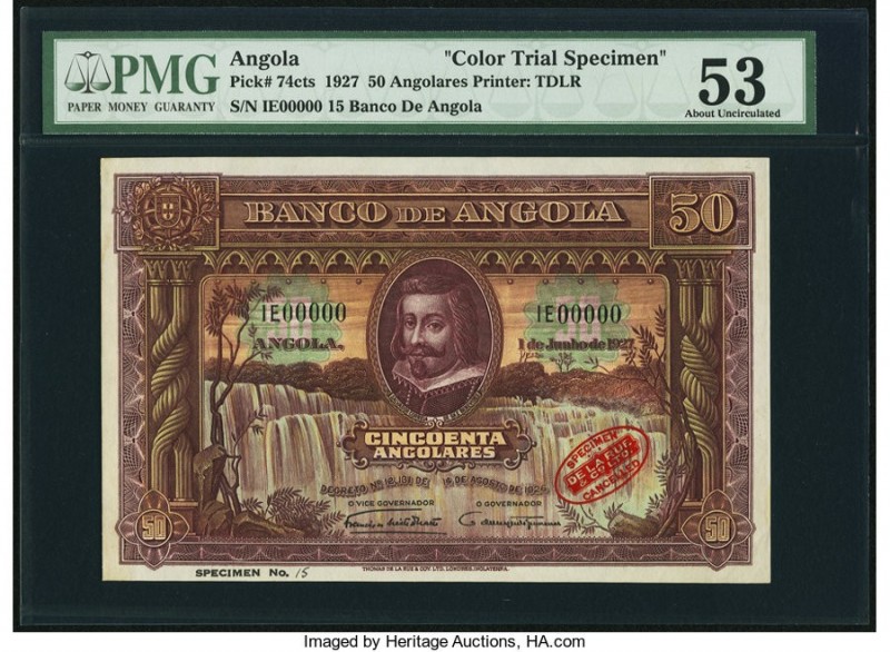 Angola Banco de Angola 50 Angolares 1.6.1927 Pick 74cts Color Trial Specimen PMG...