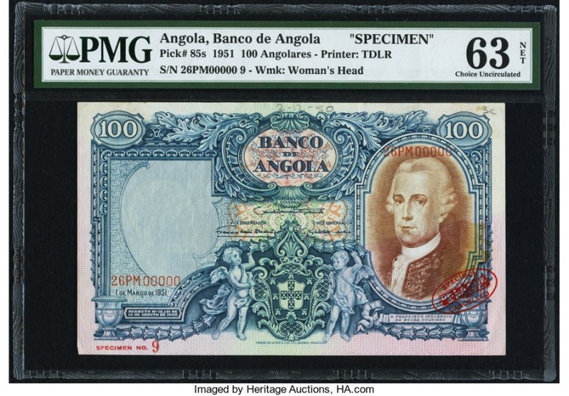 Angola Banco De Angola 100 Angolares 1951 Pick 85s Specimen PMG Choice Uncircula...