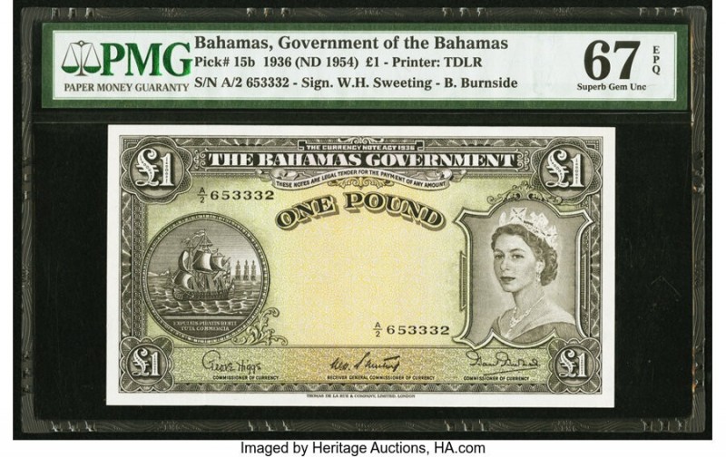 Bahamas Bahamas Government 1 Pound 1936 (ND 1954) Pick 15b PMG Superb Gem Unc 67...