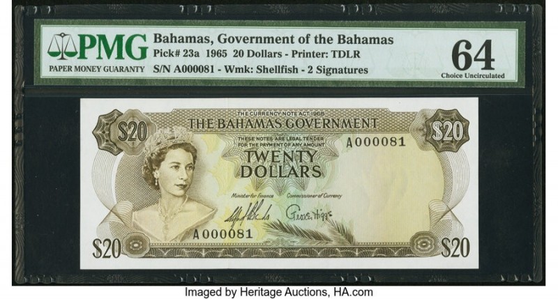 Bahamas Bahamas Government 20 Dollars 1965 Pick 23a PMG Choice Uncirculated 64. ...