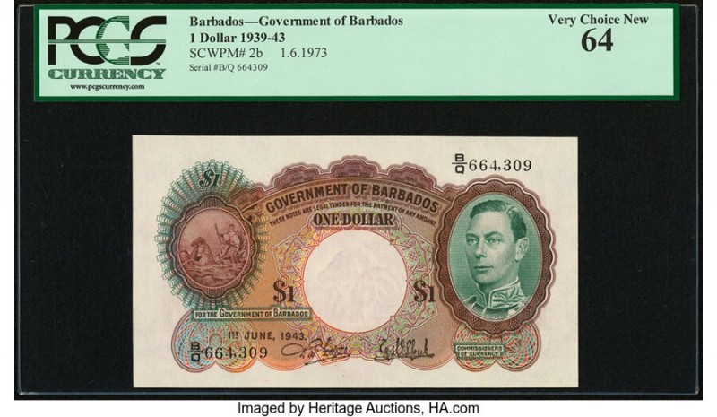 Barbados Government of Barbados 1 Dollar 1.6.1943 Pick 2b PCGS Currency Very Cho...