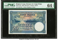 Belgian Congo Banque du Congo Belge 20 Francs 10.4.1946 Pick 15E PMG Choice Uncirculated 64 EPQ. Simply stunning designs were engraved on both sides o...