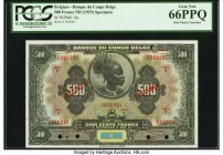 Belgian Congo Banque du Congo Belge 500 Francs ND (1929) Pick 18s Specimen PCGS Currency Gem New 66PPQ. The large, greenish-grey 500 Francs of 1929 is...