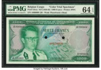 Belgian Congo Banque Centrale du Congo Belge 1000 Francs ND (1958-59) Pick 35cts Color Trial Specimen PMG Choice Uncirculated 64 EPQ. This highest den...