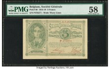 Belgium Societe Generale de Belgique 5 Francs 5.7.1917 Pick 88 PMG Choice About Unc 58. This World War I issue is quite rare in any grade above Very F...