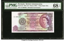 Bermuda Bermuda Government 10 Pounds 28.7.1964 Pick 22 PMG Superb Gem Unc 68 EPQ. A beautiful, Queen Elizabeth II banknote that checks all the boxes f...
