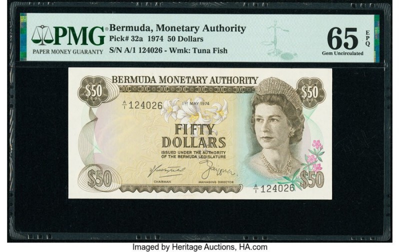 Bermuda Monetary Authority 50 Dollars 1.5.1974 Pick 32a PMG Gem Uncirculated 65 ...