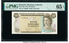 Bermuda Monetary Authority 50 Dollars 1.5.1974 Pick 32a PMG Gem Uncirculated 65 EPQ. A rare Queen Elizabeth II type, this note is especially interesti...