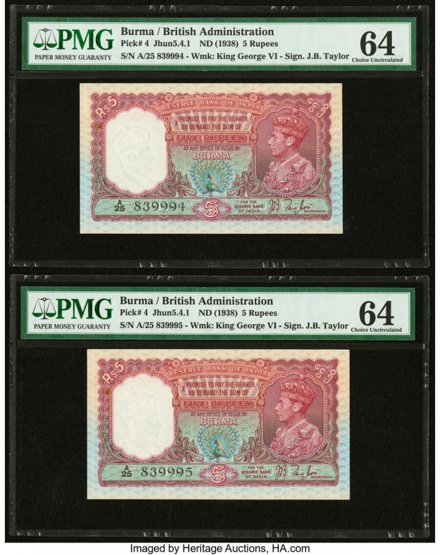 Burma Reserve Bank of India 5 Rupees ND (1938) Pick 4 Jhunjhunwalla-Razack 5.4.1...