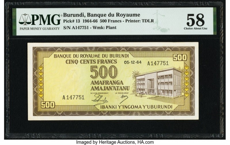 Burundi Banque du Royaume du Burundi 500 Francs 5.12.1964 Pick 13 PMG Choice Abo...