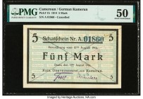 Cameroon Kaiserliches Gouvernement 5 Mark 12.8.1914 Pick 1b PMG About Uncirculated 50. German currency supply for Cameroon was very brief. Prior to is...