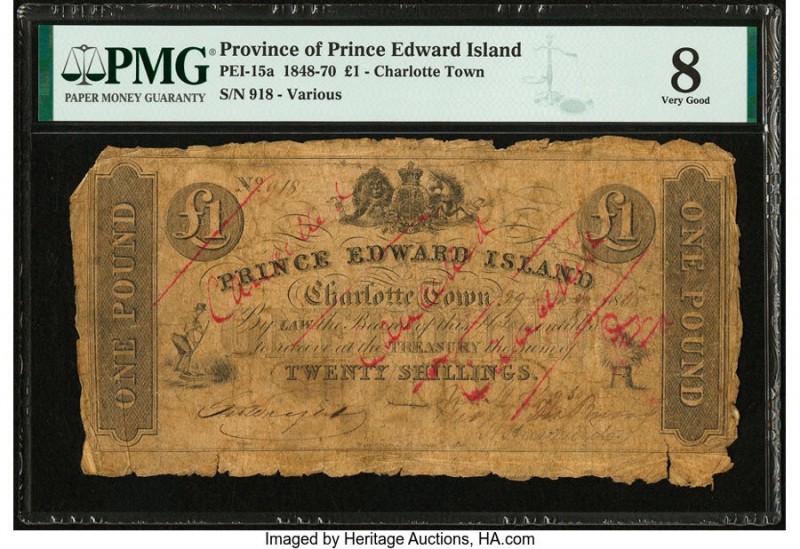 Prince Edward Island Treasury 1 Pound 29.5.1865 PEI-15a Pick S153 Cancelled PMG ...