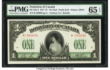 Canada Dominion of Canada $1 17.3.1917 Pick 32b DC-23a-ii PMG Gem Uncirculated 65 EPQ. Superior centering and embossing is seen on this larger Dominio...