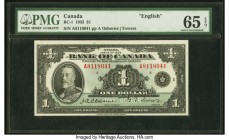 Canada Bank of Canada $1 1935 Pick 38 BC-1 English PMG Gem Uncirculated 65 EPQ. A lovely, initial denomination of the inaugural series of banknotes fo...