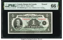Canada Bank of Canada $1 1935 Pick 39 BC-2 PMG Gem Uncirculated 66 EPQ. A lovely high grade note with full margins, bright white paper, and deeply pri...