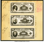 Canada Bank of Canada $10; $500; $1000 2.1.1935; ND; ND BC-7; BC-17; BC-19 Matted Proof Trio About Uncirculated (3). Three interesting trial Proofs ar...