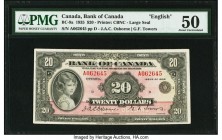 Canada Bank of Canada $20 1935 Pick 46a BC-9a Large Seal PMG About Uncirculated 50. A high grade English Text Princess Elizabeth note, this variety is...