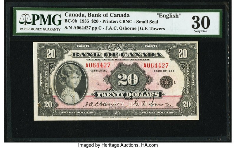 Canada Bank of Canada $20 1935 Pick 46b BC-9b Small Seal PMG Very Fine 30. An es...