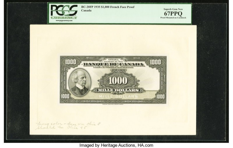 Canada Bank of Canada $1000 1935 Pick 57p BC-20FP; BC-20BP French Front and Back...