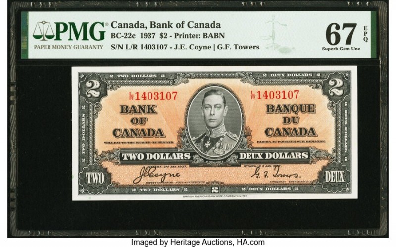 Canada Bank of Canada $2 2.1.1937 BC-22c PMG Superb Gem Unc 67 EPQ. Incredible t...