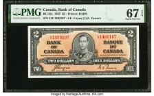 Canada Bank of Canada $2 2.1.1937 BC-22c PMG Superb Gem Unc 67 EPQ. Incredible technical features are seen on this second denomination of the 1937 ser...